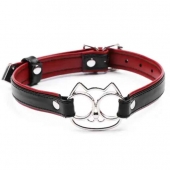 Черно-красный ошейник с мордочкой кошечки - Notabu - купить с доставкой в Туле