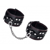 Черные кожаные оковы с двумя ремнями и контрастной строчкой - Pecado - купить с доставкой в Туле