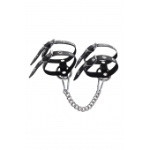 Черные однослойные кожаные оковы из двух ремешков - Pecado - купить с доставкой в Туле