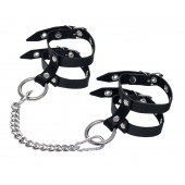 Черные однослойные кожаные оковы из двух ремешков - Pecado - купить с доставкой в Туле