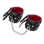 Черные кожаные оковы с двумя ремнями и красной подкладкой - Pecado - купить с доставкой в Туле