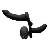 Черный вибрострапон Double Take 10X Double Penetration Vibrating Strap-on Harness - XR Brands - купить с доставкой в Туле