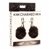 Зажимы для сосков с черным помпонами Pom Pom Nipple Clamps - XR Brands - купить с доставкой в Туле