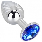 Анальное украшение BUTT PLUG  Small с синим кристаллом - 7 см. - Anal Jewelry Plug - купить с доставкой в Туле
