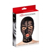Черная кружевная маска на голову с отверстиями для глаз и рта - Fetish Tentation - купить с доставкой в Туле