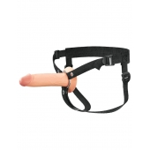 Телесный полый страпон на черных ремнях Hollow Silicone Strap-on - 17,8 см. - Pipedream - купить с доставкой в Туле