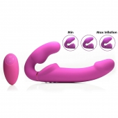 Розовый безремневой страпон с вибрацией и функцией расширения Inflatable Ergo-Fit Strapless Strap-On - XR Brands - купить с доставкой в Туле