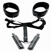 Черная бондажная система Acquire Easy Access Thigh Harness with Wrist Cuffs - XR Brands - купить с доставкой в Туле