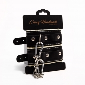 Черные скругленные наручники с мягкой бежевой подкладкой - Crazy Handmade - купить с доставкой в Туле