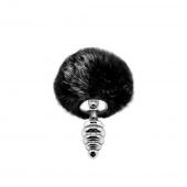 Серебристая анальная пробка с черным хвостиком Metal Anal Fluffly Twist Plug S - Adrien Lastic