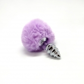 Серебристая анальная пробка с сиреневым помпоном Metal Anal Fluffly Twist Plug S - Adrien Lastic