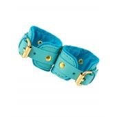 Голубые двуслойные кожаные наручники-браслеты - Pecado - купить с доставкой в Туле