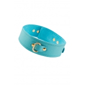 Голубой кожаный однослойный ошейник с прошивкой - Pecado - купить с доставкой в Туле
