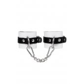 Бело-черные кожаные наручники с одним ремешком с люверсами - Pecado - купить с доставкой в Туле