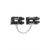 Черные кожаные наручники-браслеты из двух ремешков - Pecado - купить с доставкой в Туле