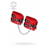 Красно-черные мягкие оковы с двумя ремешками с люверсами - Pecado - купить с доставкой в Туле