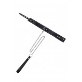 Кожаный двухслойный ошейник с белой строчкой и поводком - Pecado - купить с доставкой в Туле