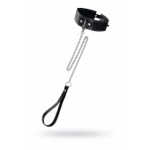 Кожаный двухслойный ошейник с белой строчкой и поводком - Pecado - купить с доставкой в Туле