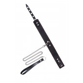 Кожаный двухслойный ошейник с красной строчкой и поводком - Pecado - купить с доставкой в Туле