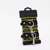 Черно-желтые кожаные наручники с жёлтой строчкой - Crazy Handmade - купить с доставкой в Туле