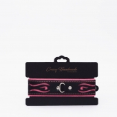 Черно-розовый кожаный ошейник с розовой строчкой - Crazy Handmade - купить с доставкой в Туле