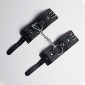 Черные кожаные наручники с красной строчкой - Crazy Handmade - купить с доставкой в Туле