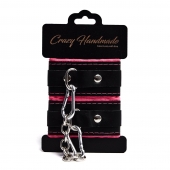 Черно-розовые скругленные наручники с мягкой подкладкой - Crazy Handmade - купить с доставкой в Туле