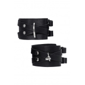 Черные кожаные оковы с двумя перекрёстными ремешками - Pecado - купить с доставкой в Туле