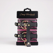 Черные кожаные оковы с розовой строчкой - Crazy Handmade - купить с доставкой в Туле