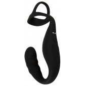 Черное эрекционное кольцо со стимуляцией промежности и анальной пробкой Cock Ring with RC Prostate Plug - Orion - в Туле купить с доставкой