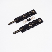 Черные кожаные наручники с узорами и золотистой фурнитурой - Crazy Handmade - купить с доставкой в Туле