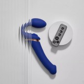 Синий безремневой страпон Multi Orgasm Bendable Strap-On size XL с клиторальной стимуляцией - Strap-on-me - купить с доставкой в Туле