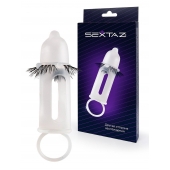Эластичная насадка на пенис с подхватом мошонки и стимулирующими «ресничками» - Sextaz - в Туле купить с доставкой