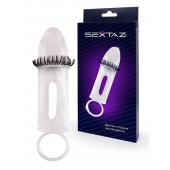 Закрытая насадка на пенис с подхватом мошонки и стимулирующими «ресничками» - Sextaz - в Туле купить с доставкой