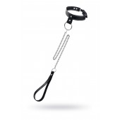 Черный узкий однослойный ошейник с серебристым поводком-цепочкой - Pecado - купить с доставкой в Туле