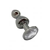 Серебристая анальная втулка Wooomy Lollypop L с прозрачным кристаллом - 10,5 см. - Adrien Lastic