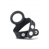 Черное эрекционное кольцо с подхватом мошонки на кнопках VS6 - Blush Novelties - в Туле купить с доставкой