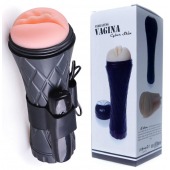 Телесный мастурбатор-вагина в черной колбе с вибрацией - Boys of Toys - в Туле купить с доставкой