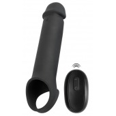 Черная вибронасадка для пениса с хомутом для мошонки и пультом ДУ Remote Controlled Penis Extension - Orion - в Туле купить с доставкой