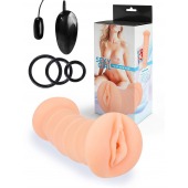 Телесный двусторонний мастурбатор с вибропулей и эрекционными кольцами в комплекте - Sexy Girl - в Туле купить с доставкой