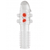 Гелевая прозрачная насадка с шариками и шипами - 14 см. - Toyfa Basic - в Туле купить с доставкой