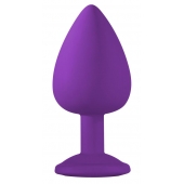 Большая фиолетовая анальная пробка Emotions Cutie Large с голубым кристаллом - 10 см. - Lola Games - купить с доставкой в Туле
