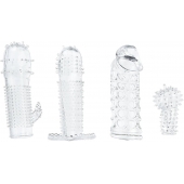 Набор из 4 насадок на член Pleasured Penis Enhancement Sleeve 4 Pack - XR Brands - в Туле купить с доставкой