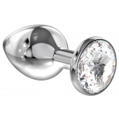 Большая серебристая анальная пробка Diamond Clear Sparkle Large с прозрачным кристаллом - 8 см. - Lola Games - купить с доставкой в Туле