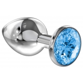 Большая серебристая анальная пробка Diamond Light blue Sparkle Large с голубым кристаллом - 8 см. - Lola Games - купить с доставкой в Туле