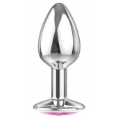 Малая серебристая анальная пробка Diamond Pink Sparkle Small с розовым кристаллом - 7 см. - Lola Games - купить с доставкой в Туле