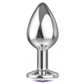 Большая серебристая анальная пробка Diamond Purple Sparkle Large с фиолетовым кристаллом - 8 см. - Lola Games - купить с доставкой в Туле