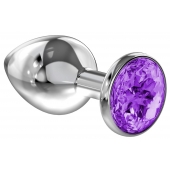 Большая серебристая анальная пробка Diamond Purple Sparkle Large с фиолетовым кристаллом - 8 см. - Lola Games - купить с доставкой в Туле
