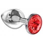 Большая серебристая анальная пробка Diamond Red Sparkle Large с красным кристаллом - 8 см. - Lola Games - купить с доставкой в Туле