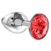 Малая серебристая анальная пробка Diamond Red Sparkle Small с красным кристаллом - 7 см. - Lola Games - купить с доставкой в Туле